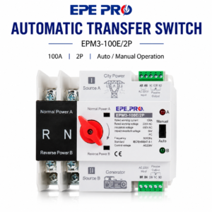 EPEPRO EPM3-100E 2P 100A Automatic Transfer Switch AC220V Dual Power ATS Auto Manual Changeover Switch for Generator Backup Power
