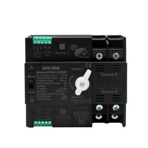 EPEPRO PV - Dedicated Automatic/Manual Transfer Switch Mini ATS Solar Auto Dual Power Switch 2P 100A AC220V Uninterrupted Power Supply DIN Rail Mount Toggle Changeover Module