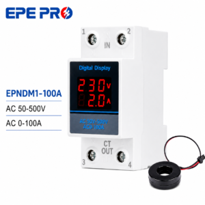 DIN Rail AC Voltage Current Meter 50-500V 1-100A Digital Voltmeter Ammeter LED Display Energy Monitoring Meter