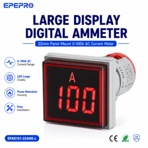 22mm Large Screen LED Digital Current Meter AC 0-100A Panel Mount Ammeter For Distribution Cabinet