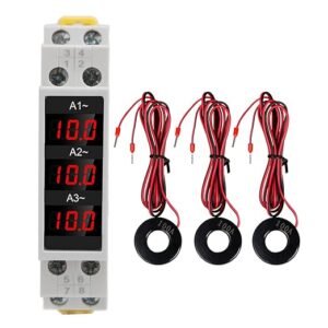 EPEPRO 3 Phase Din Rail Voltmeter Ammeter, AC 80-500V 1-100A Digital Energy Meter with 3 Sensors, Voltage Current Power Meter Electricity Tester Multimeter Current Power Tester